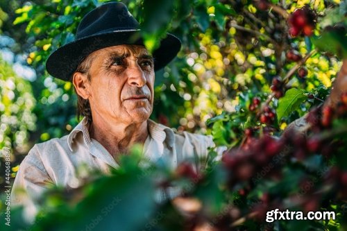 Coffee Farmer Is Harvesting Coffee Berries 6xJPEG