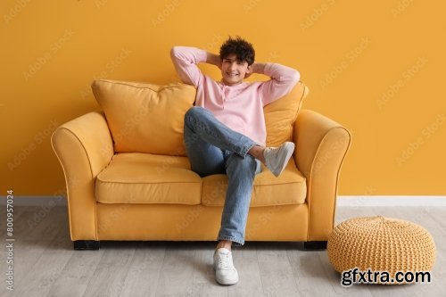 Young Man Resting On Soft Sofa 6xJPEG