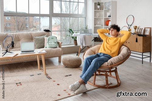 Young Man Resting On Soft Sofa 6xJPEG