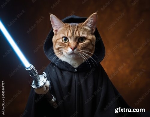 Cat In Clothes And With A Glowing Sword 6xJPEG