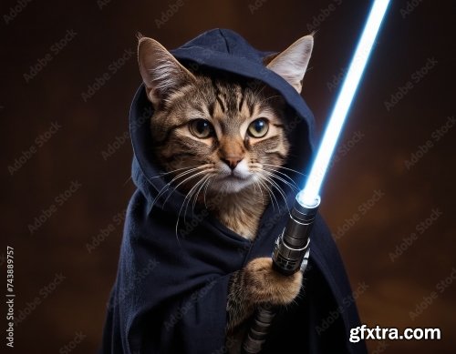 Cat In Clothes And With A Glowing Sword 6xJPEG