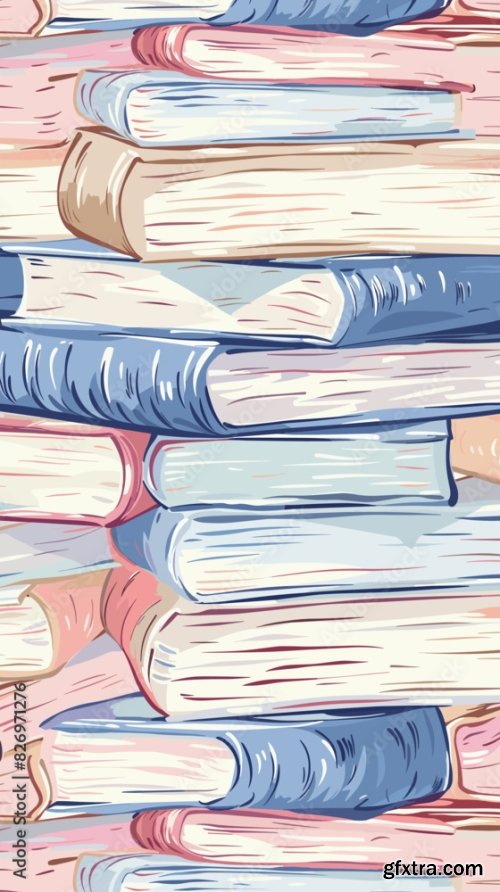 Seamless Pattern Of Stacked Books In Pastel Colors 9xAI