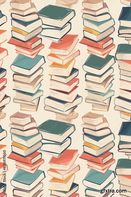 Seamless Pattern Of Stacked Books In Pastel Colors 9xAI