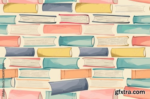 Seamless Pattern Of Stacked Books In Pastel Colors 9xAI