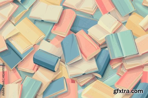 Seamless Pattern Of Stacked Books In Pastel Colors 9xAI