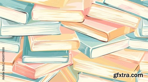 Seamless Pattern Of Stacked Books In Pastel Colors 9xAI