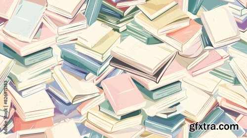 Seamless Pattern Of Stacked Books In Pastel Colors 9xAI