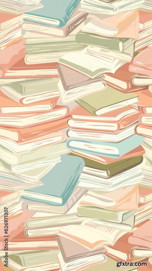 Seamless Pattern Of Stacked Books In Pastel Colors 9xAI