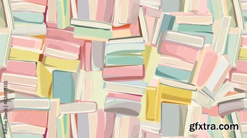 Seamless Pattern Of Stacked Books In Pastel Colors 9xAI