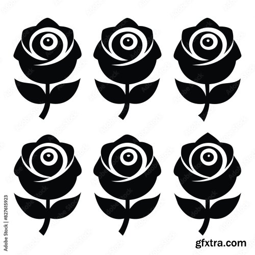 Set Of Rose Flower Vector Icon 25xAI