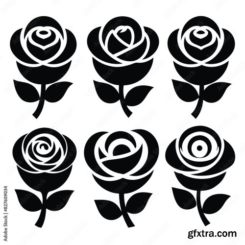 Set Of Rose Flower Vector Icon 25xAI