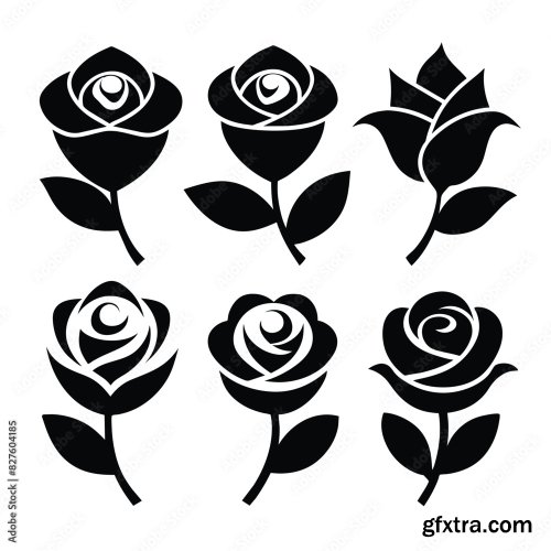 Set Of Rose Flower Vector Icon 25xAI