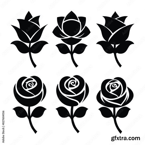 Set Of Rose Flower Vector Icon 25xAI