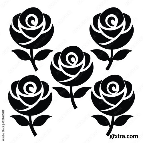 Set Of Rose Flower Vector Icon 25xAI