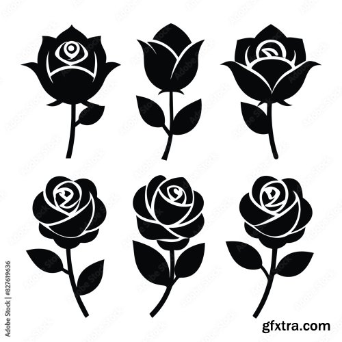 Set Of Rose Flower Vector Icon 25xAI