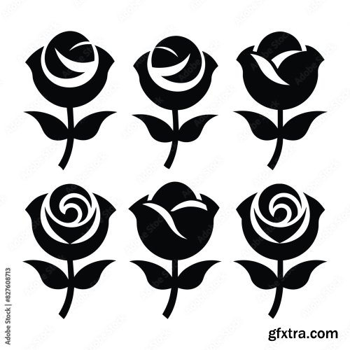 Set Of Rose Flower Vector Icon 25xAI