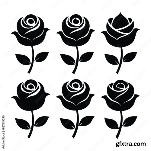 Set Of Rose Flower Vector Icon 25xAI