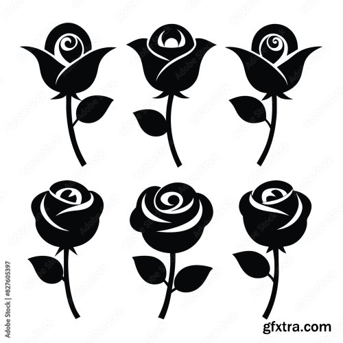 Set Of Rose Flower Vector Icon 25xAI