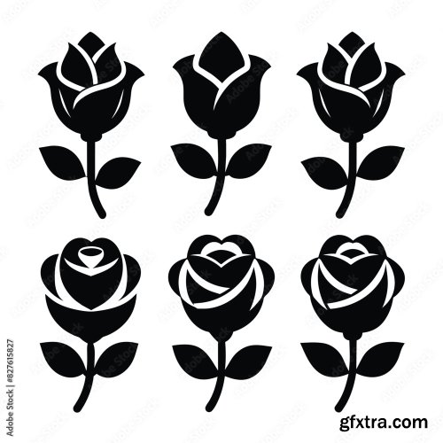 Set Of Rose Flower Vector Icon 25xAI