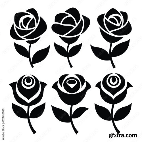 Set Of Rose Flower Vector Icon 25xAI