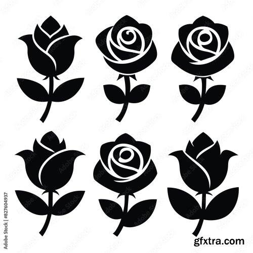 Set Of Rose Flower Vector Icon 25xAI