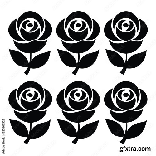 Set Of Rose Flower Vector Icon 25xAI