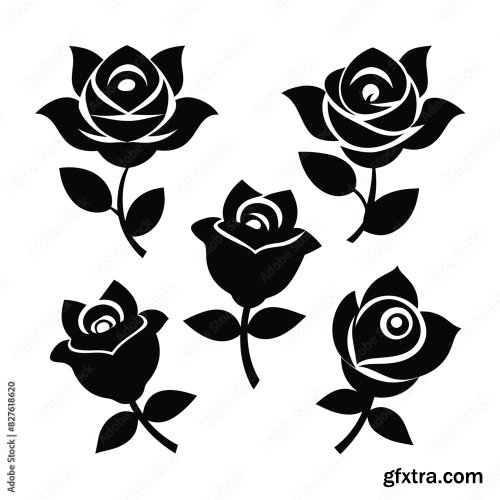 Set Of Rose Flower Vector Icon 25xAI