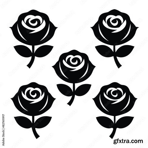 Set Of Rose Flower Vector Icon 25xAI