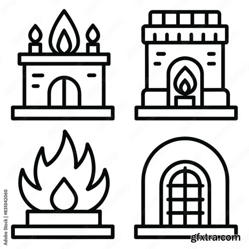 Set Of Fireplace Line Icon 25xAI