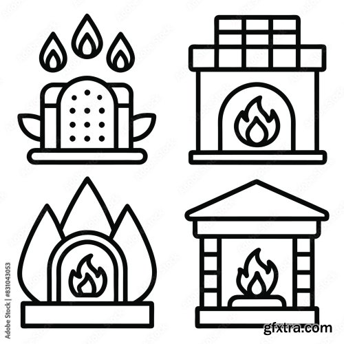 Set Of Fireplace Line Icon 25xAI