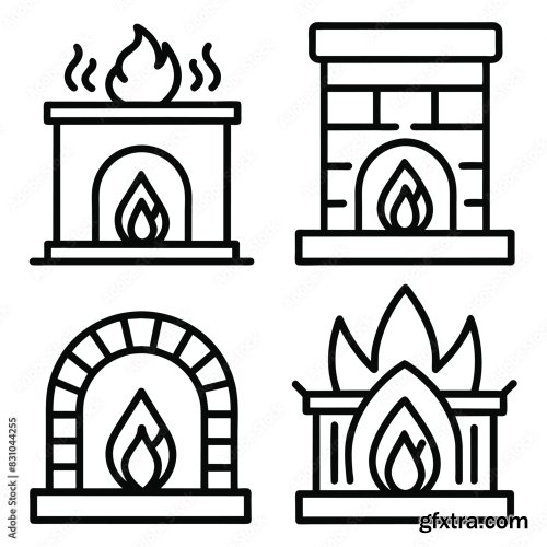 Set Of Fireplace Line Icon 25xAI