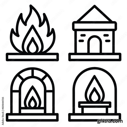 Set Of Fireplace Line Icon 25xAI