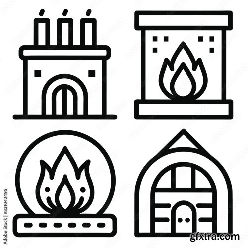 Set Of Fireplace Line Icon 25xAI