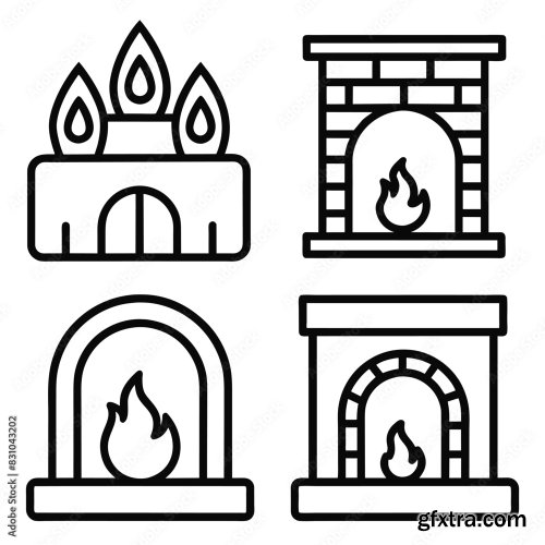 Set Of Fireplace Line Icon 25xAI