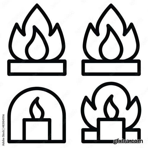 Set Of Fireplace Line Icon 25xAI