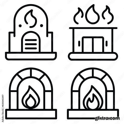 Set Of Fireplace Line Icon 25xAI