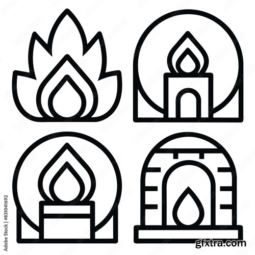 Set Of Fireplace Line Icon 25xAI