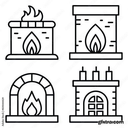 Set Of Fireplace Line Icon 25xAI