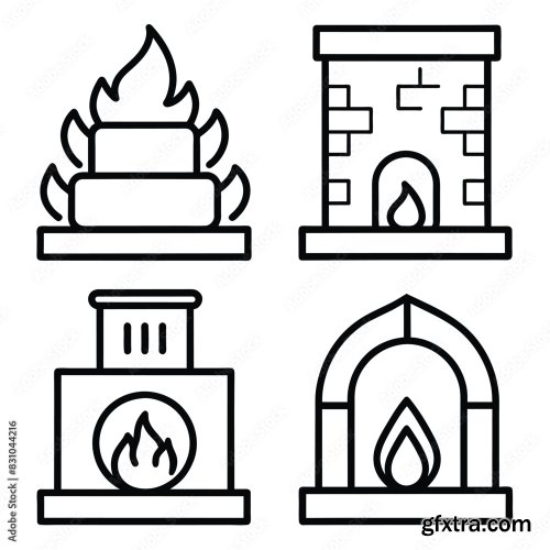 Set Of Fireplace Line Icon 25xAI