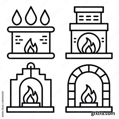 Set Of Fireplace Line Icon 25xAI