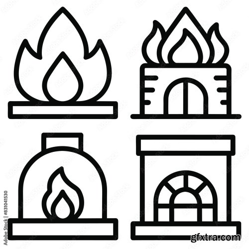 Set Of Fireplace Line Icon 25xAI