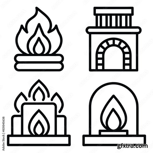 Set Of Fireplace Line Icon 25xAI