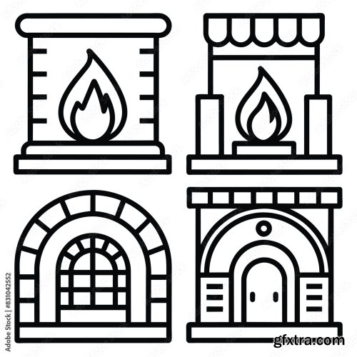 Set Of Fireplace Line Icon 25xAI