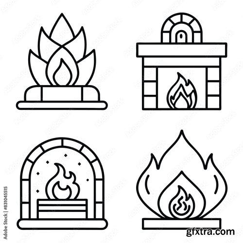 Set Of Fireplace Line Icon 25xAI