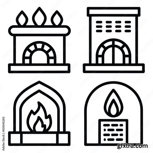 Set Of Fireplace Line Icon 25xAI