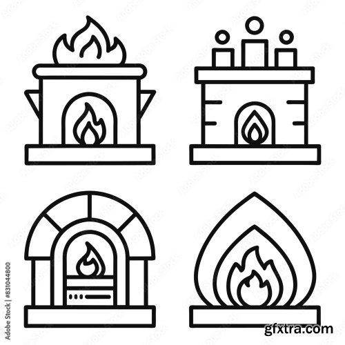 Set Of Fireplace Line Icon 25xAI