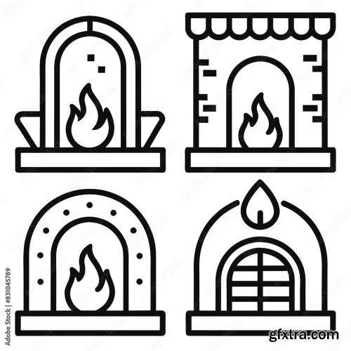 Set Of Fireplace Line Icon 25xAI