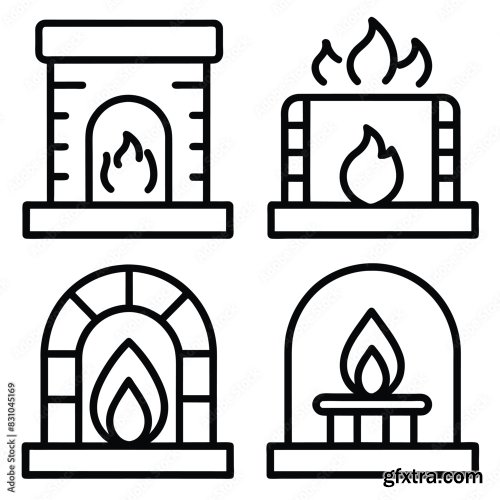 Set Of Fireplace Line Icon 25xAI