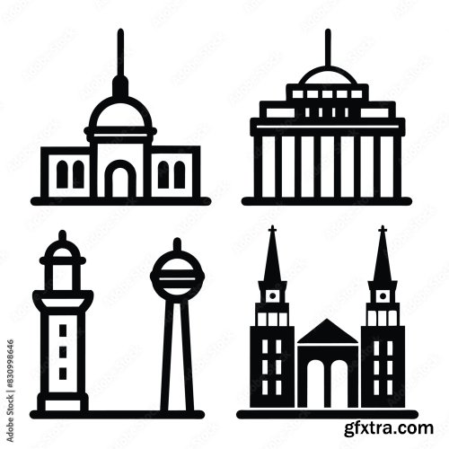 Set Of Berlin City Landmark Line Icon 11xAI