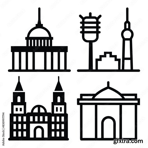 Set Of Berlin City Landmark Line Icon 11xAI